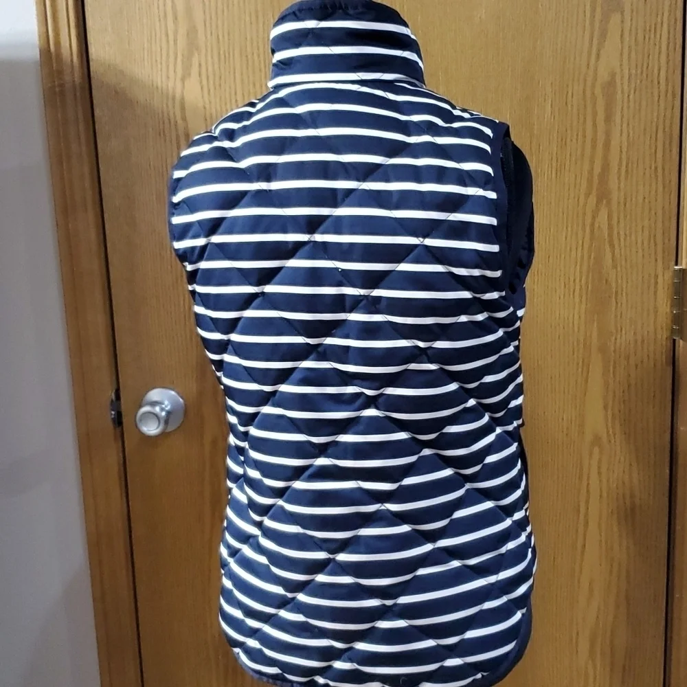 J crew down filled quilted puffer vest navy white striped